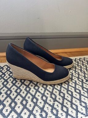 J. Crew Navy Espadrille Wedge Pumps